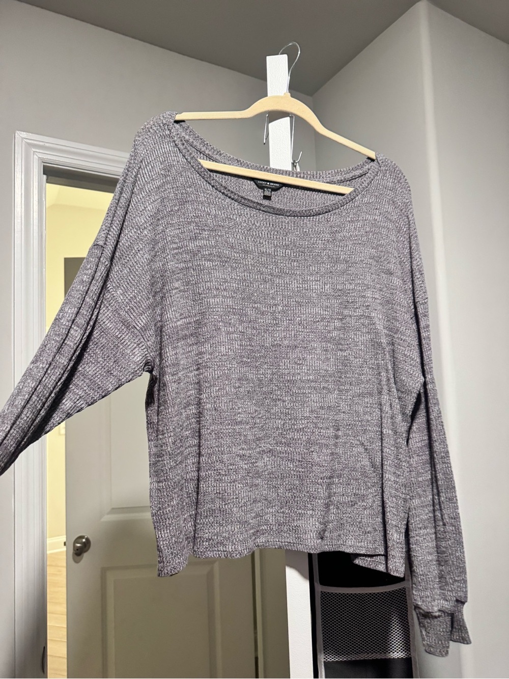 Lucky Brand Heathered Light Gray Scoop Neck Pullover